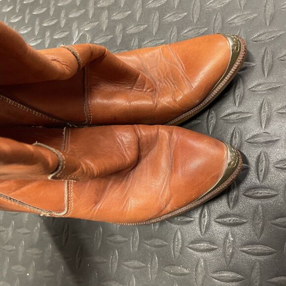 Vintage RARE 1970s Tall Leather Dingo Stacked Heel Boots Embroidered Phoenix 6.5 - Picture 11 of 12